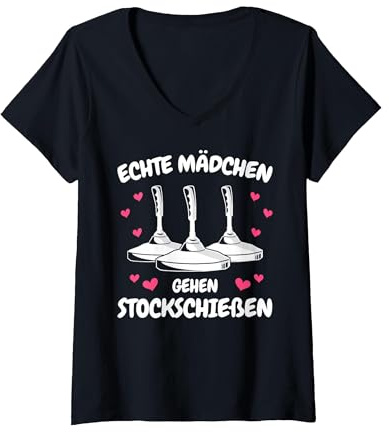 Damen Stockschießen Mädchen gehen Stockschießen Eisstock T-Shirt mit V-Ausschnitt