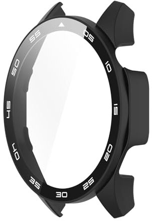 BIBABLYKE Smart Watch GT4 46mm PC Case Waterproof Protector Housing Washable Bumper Shell Screen Protector