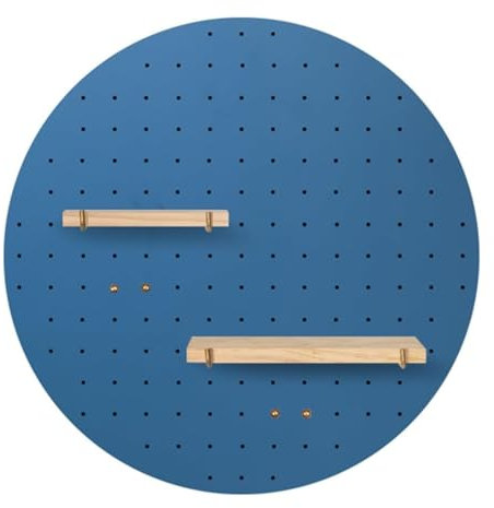 Kit organizer da parete combinato in legno, pannelli espositori rotondi in legno con accessori per camera da letto, studio, ufficio, bagno, casa, garage (colore: blu scuro, dimensioni: 60 x 60 cm)
