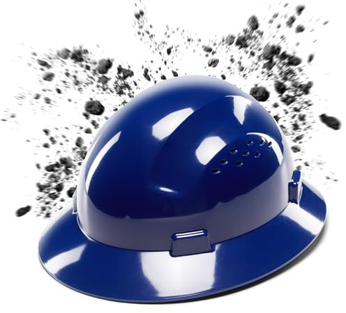 COOLJOB Full Brim Hard Hat, OSHA Construction Work Approved, HDPE Safety Helmet with 4 Point Adjustable Ratchet Suspension, Class E, G & C, Blue