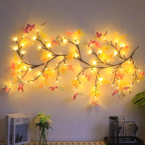 LED Beleuchtete Weidenranken Schmetterling Lichterkette USB Betrieben mit 8 Modi, Künstliche Weidenzweige Licht für Wand, Weihnachten, Feiertage, Kamin, Hochzeit, Mädchenzimmer-Dekoration (1,83 m)