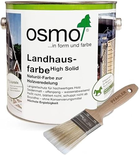 OSMO Landhausfarbe High Solid 2,5 L Mittelbraun 2606 Wetterschutzfarbe Wasserabweisend + Flächenstreicher Pinsel von Pfahler Gratis
