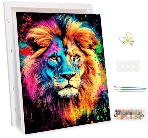 MEIYUDA Malen Nach Zahlen Erwachsene mit Rahmen Regenbogen Löwe, Paint by Numbers Malen Nach Zahlen Erwachsene, DIY Set mit Pinseln und Acrylfarben Handgemalt Ölgemälde Leinwand für Home Décor 30x40cm