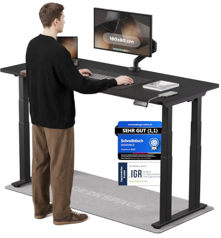 DESKSPACE Titan - Höhenverstellbarer Schreibtisch (200x80cm) Schreibtisch Höhenverstellbar Elektrisch mit Dual Motor & Kollisionsschutz, Bürotisch, Stehpult (Schwarzes Gestell, Schwarze Tischplatte)
