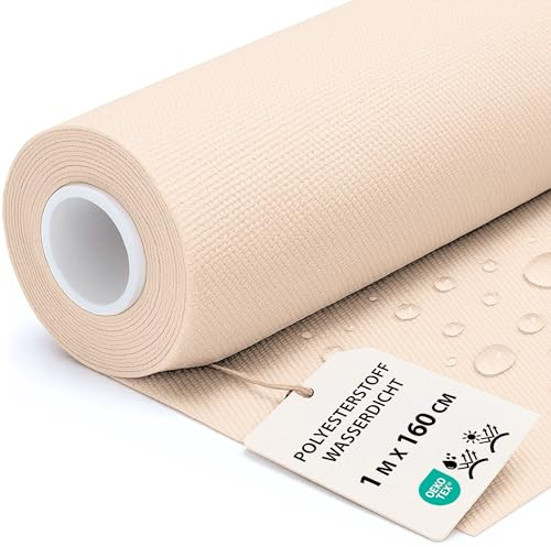 Tela impermeable por metros 1M x 160 cm - Tejido resistente al agua para exterior ideal para cojines cortinas fundas muebles de jardín y proyectos de costura Beige Certificado Oeko-Tex