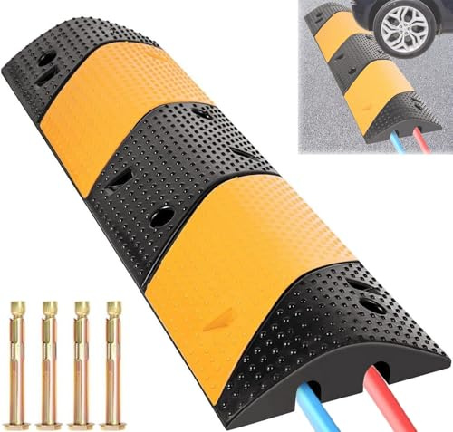 ybaymy Gummi Kabelbrücke 2 Kanal Kabelrampe Überfahrschutz 100 x 30 x 6 cm Überfahrbare Bodenschwelle Brückerampe für Kabel Außen Geschwindigkeits-Buckel Temposchwelle