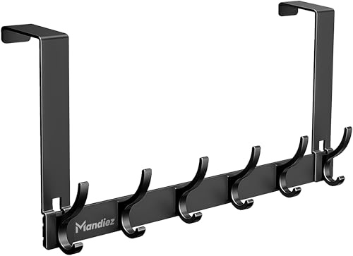 Mandiez Over Door Hooks Heavy Duty Over Door Hangers Drill Free 6 Hooks Aluminium Hooks for Coat, Clothes,Towel & Bags Kitchen Bathroom Or Bedroom