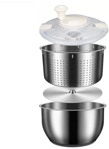 Boddceto Centrifugadora Ensaladas 6 L, Acero Inoxidable, Grande, para Lavar Verduras, con Tapa Polipropileno, para Lavar Frutas, Centrifugar Pastas y Patatas Fritas, y Secar Ensaladas