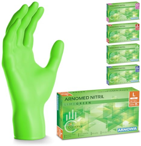 500x ARNOMED® Guantes nitrilo talla L Verde, Guantes desechables quirurgicos y laboratorio, Luvas nitrilo descartaveis sin polvo y látex, Manoplas nitrilo en XS, S, M, L, XL, XXL