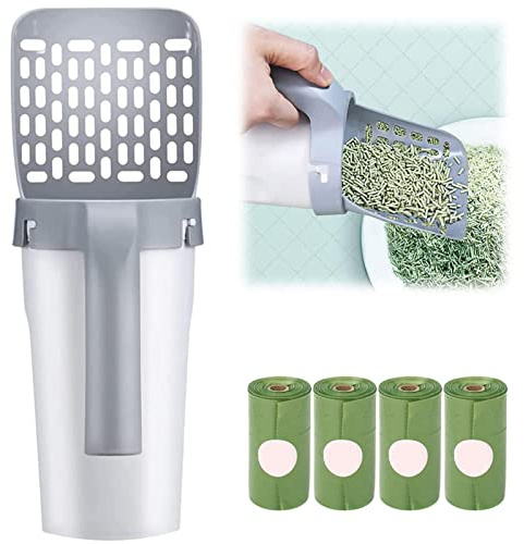 Pooper Scooper Integrated Cat Spray Rhevel System | Träddusch med behållare, katt viskning 2 i 1, katzlostriebel med 11 rullar avfallspåsar, liti avfallshanteringshink