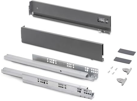 Emuca - Aussenschublade Vertex mit 3D-Regelung, schubladenschienen H 93mm, 40Kg, Brettstärke von 18mm, Tiefe 350mm, Stahl, Anthrazitgrau