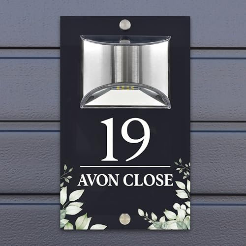 Custom Signs Solar Illuminated Modern Anthracite Grey House Number Sign 24cm x 14.5cm Green Garden Corner