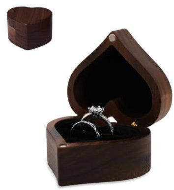 GIDWRIY Scatola Anello A Forma di Cuore in Legno,Scatola Porta Anello Proposta,Porta Anelli Fidanzamento con 2 Fessura,Scatolina di Presentazione per Anelli,Portatile Scatolina per Gioielli Regalo