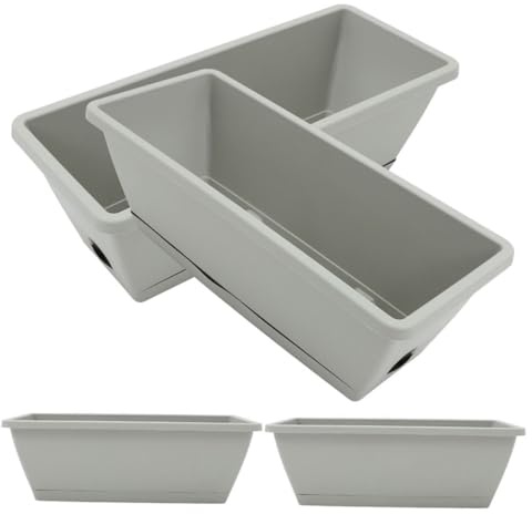 CANIGHT 4pcs Box Rectangular Flower Pot Succulent Planting Container Windowsill Herb Planter Flower Planting Holder Large Rectangular Planter Vegetable Growing Pot Plastic Grey