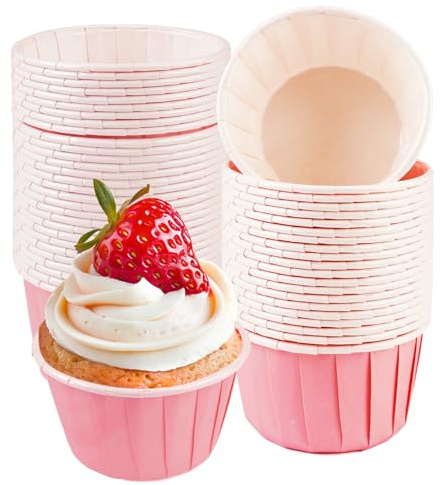 50 Pièces Caissettes à Muffins en Papier, 6.5 x 4cm Moule Muffins Papier, Caissette Cupcake, Antiadhésif, pour Fêtes, Mariages, Anniversaires, Thanksgiving, Noël, Dessert, Gâteaux, Puddings (Rose)