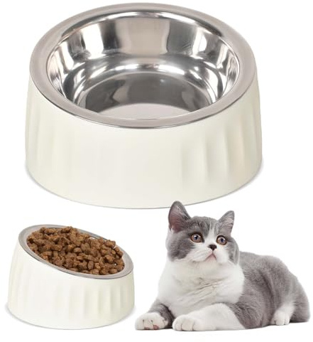 Gamelle Chat Hnonoxy en Acier Inoxydable, Inclinée à 15°, Amovible, Antidérapante, Surélevée, Eau et Friandises pour Chien et Chat (Blanc)