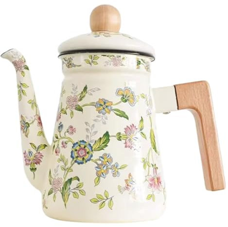FUNOMOCYA Tè Smaltato Con Manico in Legno Bollitore Da Tè Smaltato Teiera Teiera Bollitore Da Viaggio Contenitore Da Decorazione Da Tavolo