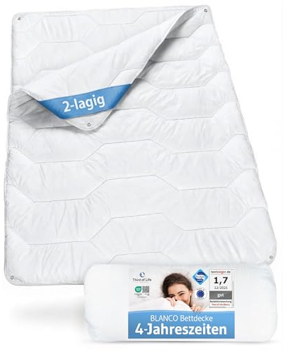 4-Jahreszeiten Bettdecke 200x200 cm, Flauschige Ganzjahresdecke mit 2 Lagen | BLANCO Decke für Winter & Sommer, Ideale Hygiene für Allergiker, Feuchtigkeitsregulierend & atmungsaktiv, Blanket 200 x 200
