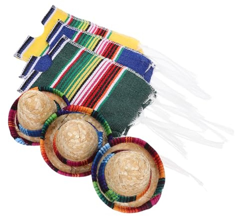 Cabilock Mexikanische Bierflaschen-hüte Mit Bunten Ponchos Und Strohhut-flaschenabdeckungen Baumwolle Und Stroh Geeignet Für Bierflaschen Partydekorationen Zu Cinco De Mayo