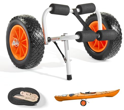VEVOR Remolque Horizontal para Kayak, Remolque Plegable 620x350x325 mm con Neumáticos de Goma Maciza de 25,4 cm y 1 Correa de Trinquete Carga de 90 kg, Carrito para Tabla de Surf de Remo, Kayaks