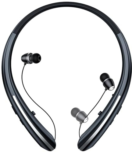 MOCANIO Neckband Bluetooth Headphones, 24H Battery with Auto-Retractable in-Ear Earbuds, HiFi Stereo Sound & Hybrid Active Noise Cancelling for Sports, Gym, Running, Workout, Hands-Free Calling