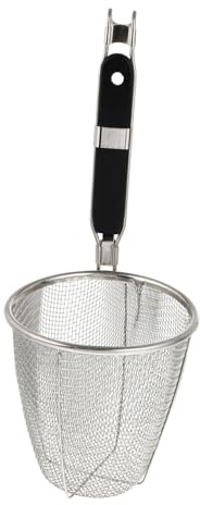 Cabilock Colador de Acero Inoxidable con Mango y Cesta Profunda para Escurrir Pasta Fideos y Dumplings Mango Negro Antideslizante Resistente la Corrosión para Cocina Diaria