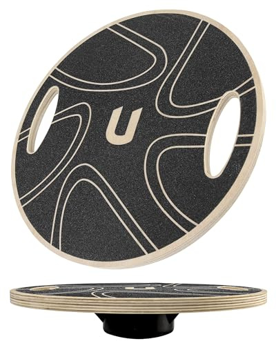 unycos - Balance Board aus Holz mit Griffen【Ø39,5 cm】Rutschfest mit 360° Drehung, Gleichgewichtstrainer bis 150 kg Belastbar, Wackelbrett für Koordinationstraining und Physiotherapie (mit Gravur)