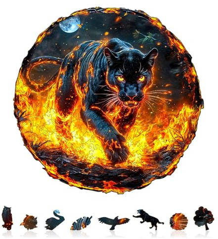 SECOGM Holzpuzzle Erwachsene, 265 Teile Flammenpanther Holz Puzzle Erwachsene, 34x33.5cm Wooden Puzzle, Unregelmäßige Form, ‌Premium-Holzpuzzle Geschenkbox