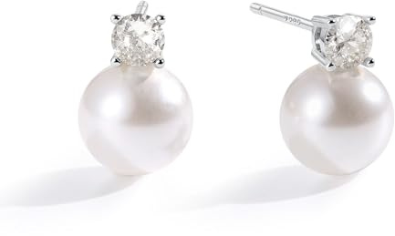 FUNRUN JEWELRY 1 Pairs Orecchini Perle - 925 Sterling Silver Post Orecchini Perle Donna Dangle Trendy CZ Stud Orecchino per le Donne 16K Placcato Oro/Argento Colore