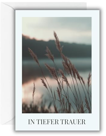 WBdesignz Trauerkarte „In tiefer Trauer“ mit weißem Umschlag – Beileidskarte mit Naturmotiv, Sonnenuntergang – Kondolenzkarte für Anteilnahme & Erinnerung – Familie, Freunde & Kollegen (DIN A6)