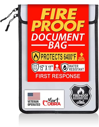 Mart Cobra Fireproof Document Bag with Zipper Fire and Waterproof Document Storage Fireproof Money Bag Cash Fire Proof for Important Home Documents Safe Accessories Paper Holder Pouch Envelope Travel