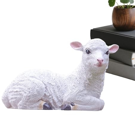 Generico Tierstatue – Schaf aus Kunstharz, 11 cm, Ornament | Gartenskulptur Haus Wohnzimmer Fensterbank Hof Rasen Pfad Außendekoration Lammfigur Möbel