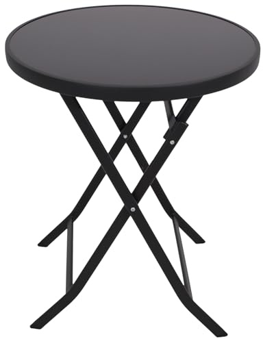 DEGAMO Bistrotisch Klapptisch Milano 60cm rund, Metall anthrazit + Glas schwarz, Outdoor