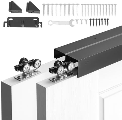 VEVOR Bypass Sliding Door Hardware Kit, 6 ft Aluminum Alloy Dual-Track Bypass Door Hardware, Smooth and Quiet Sliding, Easy to Install, for 1 to 1 3/4 Thickness 36 Width 2 Door System, for Closet