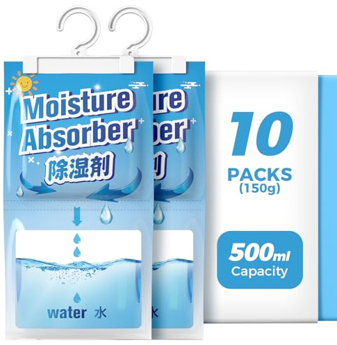 AROEVE Deumidificatore, 10 Confezioni x 150g Assorbitore di Umidità a Sospensione, Capacità 500 ml, Sacchetti Deumidificanti Antigoccia, Elimina gli Odori per Armadi, Credenze, Camere da Letto, Bagni
