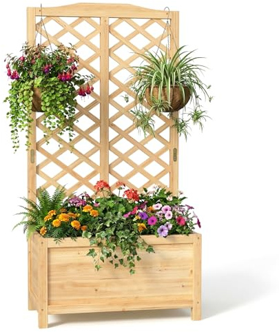 Blumenkasten mit Rankgitter - 76x40x150cm Pflanzkübel für Kletterpflanzen | Pflanzkasten mit Spalier Liner & Entwässerung - Hochbeet Blumenkübel für Garten Balkon