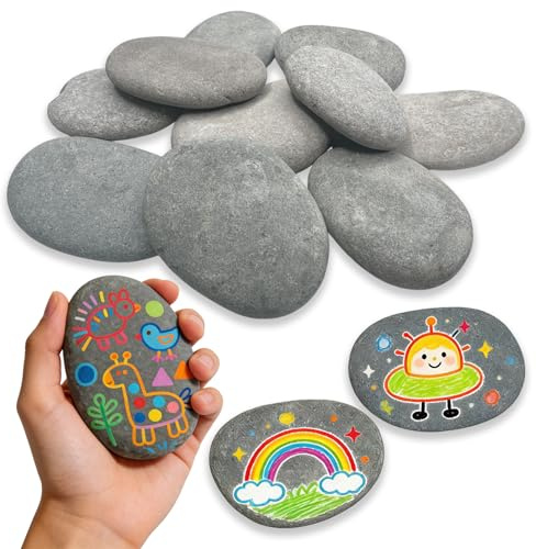 XIDOU 10 Stück Flache Kieselsteine 5-8cm zum Bemalen für Malerei & Deko | Flache Natursteine für Steinmalerei & Basteln. Glatte Oberfläche für Acryl- und Wasserfarben. Garten & Aquarien Dek