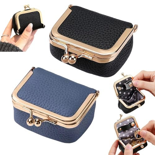 2 Stück Mini Schmuckkästchen mit Kussschloss, Klein, aus Echtem Leder | Schmuckorganizer Klein Tragbar Schmucketui,Mini Reise Ring Box für Damen für Ohrringe,Halsketten,Ringe,Ketten