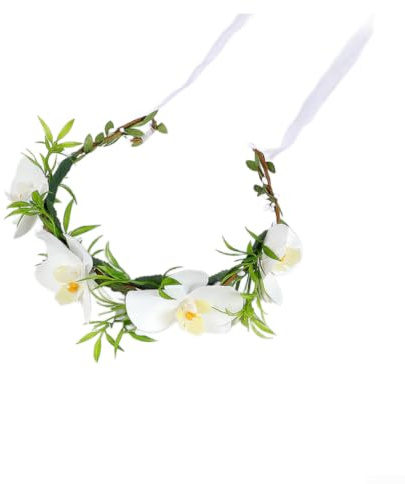 Handgjord brud blomkrona vit gardenia bröllop huvudbonad boho tusensköna ros hår vinstockar lätt tygkrans för brudtärnor festival fotografering tillbehör elegant saga design 60 cm (B)