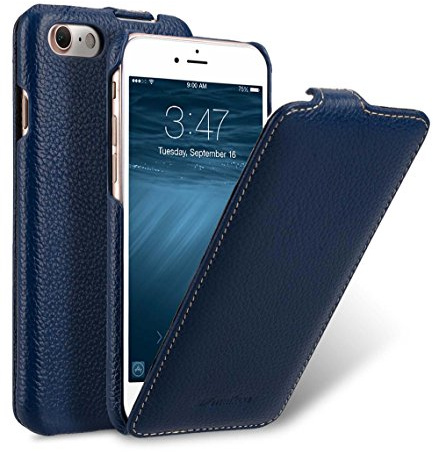 MELCKO Tasche passend für Apple iPhone SE 2022 5G, iPhone SE 2020, iPhone 8, iPhone 7, 4.7 Zoll, Case mit beschichtetem Leder, Schutz-Hülle aufklappbar, Flip-Case, Ultra-Slim Cover, Etui, Blau