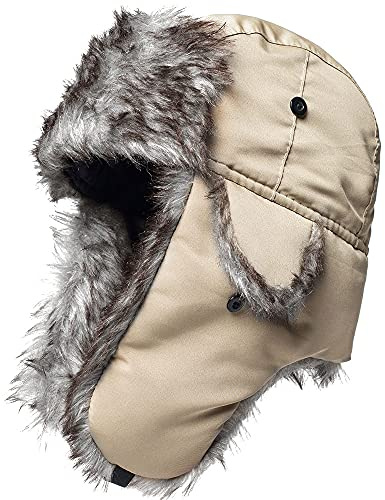 Winter-Bombermütze aus Kunstpelz, warme Mütze, Ushanka, russischer Trooper Trapper, Flieger, Schnee-Skimütze mit Ohrenklappen für kaltes Wetter