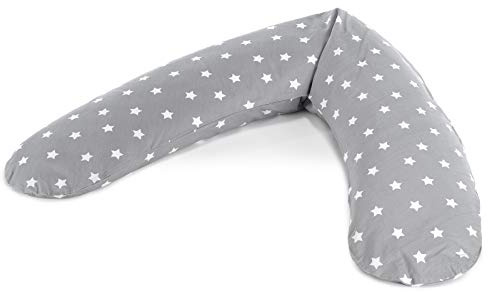 Theraline Das Komfort Stillkissen | 180 cm | Polyester Hohlfaser Füllung | inkl. Bezug Big Stars grau