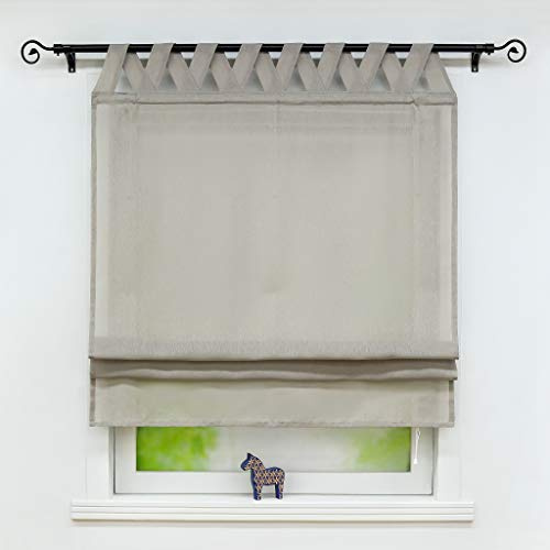 Joyswahl Raffrollo Halbtransparentes Bändchenrollo Mila 80x140 Grau | Raffgardinen Unifarbig, Fenster Schals mit Schlaufen, Vorhänge Wohnzimmer, Schlaufenrollo Leinenoptik, Fensterrollo 1er Pack