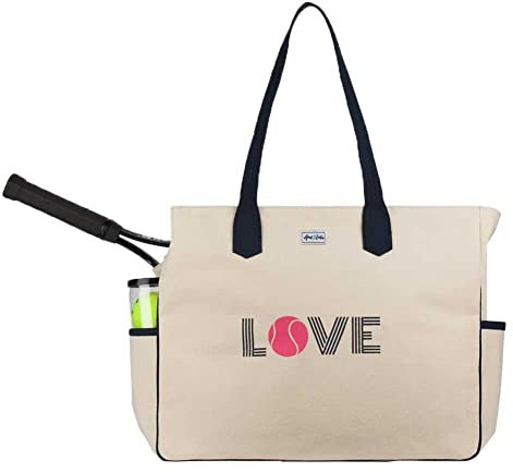 Ame & Lulu Love All Court Bag – Premium-Tennistasche mit Schlägertasche, Wasserflaschenhalter, schützender Boden und Canvas-Design, Pink Love