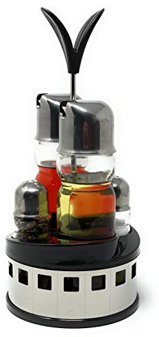 Menage Essig und Öl Spender Glas Salz Pfeffer Set Edelstahl 209 Silber Glas Ölspender