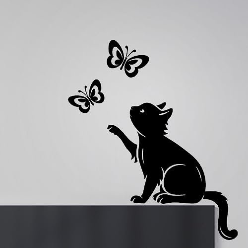 Pegatina de Pared Con Diseño de Mariposas - Vinilo para Decoración del Hogar, Traslados de Vida de Gatos, Sala de Estar, Cocina - Mascotas, Animales, Póster