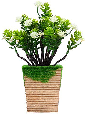 Flikool Künstliche Sukkulenten im Topf Künstliche Blumen Begonie Blüht Fälschung Mini Kunstpflanze Künstliche Pflanzen Bonsai für Büro Zuhause Wohnzimmer Tabelle Fensterbrett Balkon Deko - Weiß