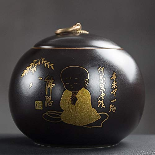 Tea Caddy Tea Cans Tea Storage Coffee Storage Jar Retro Tea Cans, Large Half-Catty Sealed Cans, Copper Buckle Ceramic Wake-Up Tea Cans, Pu'Er Black Tea Cans-Vintage Buddha Language Golden