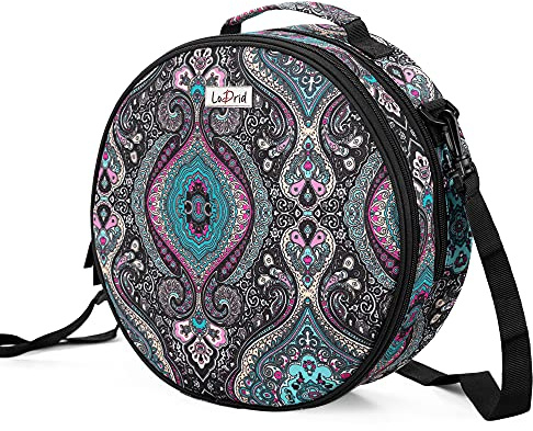 LoDrid Zweilagige Runde Sticktasche, Totem, Nur Tasche | Nähzubehör Tasche zur Aufbewahrung von Stick- und Kreuzstich Set, mit Griffen und Schultergurt