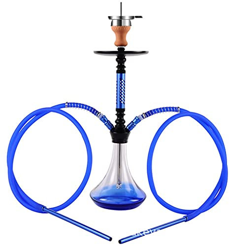 chicha Prime Moderne Portable Narguilé Pipe a Fumer Ensemble Shisha avec 2 Tuyaux Mini Narguilé Vase en Verre (Color : Blue)
